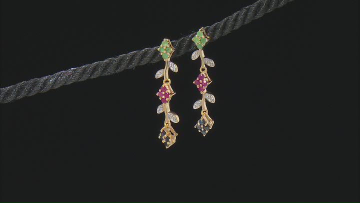 Multi-Color Mutli-Gemstone 18k Yellow Gold Over Sterling Silver Floral Earrings 1.04ctw Video Thumbnail