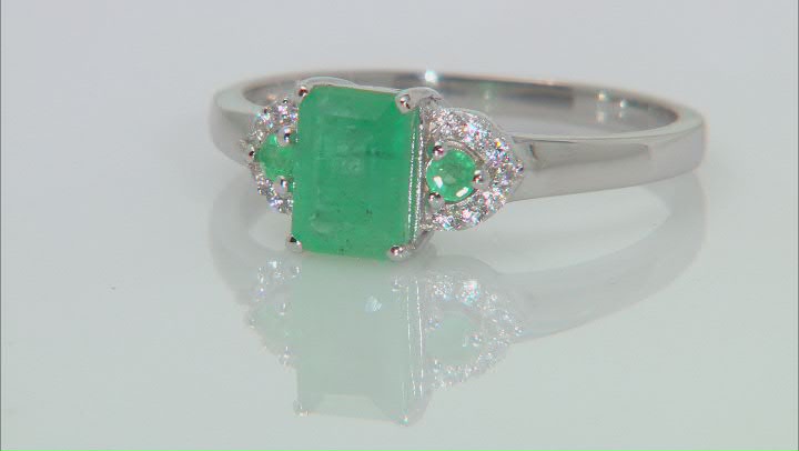 Green Zambian Emerald Rhodium Over Sterling Silver Ring 0.85ctw Video Thumbnail