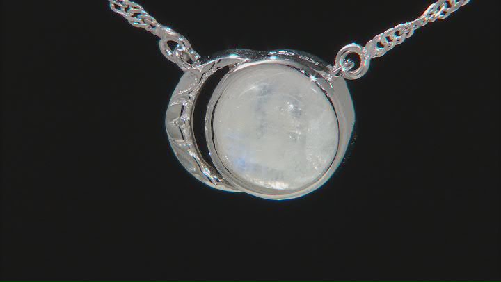 Rainbow Moonstone Rhodium Over Sterling Silver Celestial Necklace 10x10mm Video Thumbnail