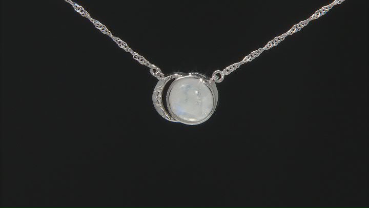 Rainbow Moonstone Rhodium Over Sterling Silver Celestial Necklace 10x10mm Video Thumbnail