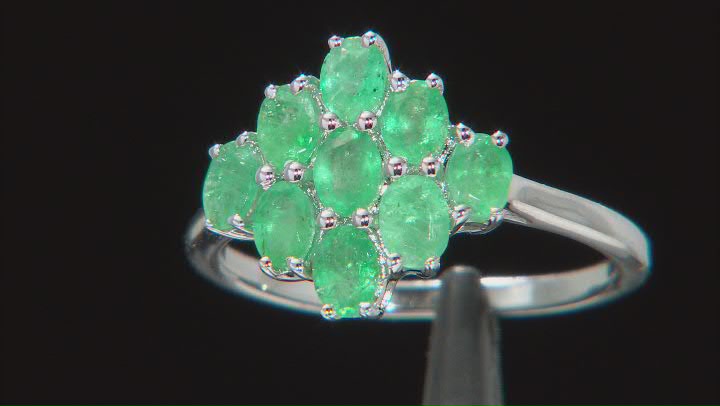 Green Zambian Emerald Rhodium Over Sterling Silver Ring 1.14ctw