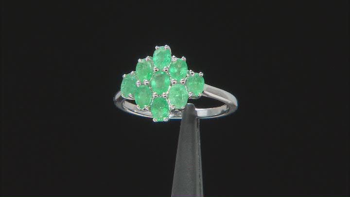 Green Zambian Emerald Rhodium Over Sterling Silver Ring 1.14ctw