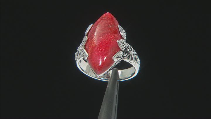Red Sponge Coral Sterling Silver Ring 22x12mm Video Thumbnail