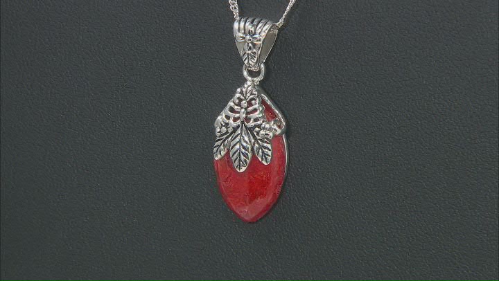 Red Sponge Coral Sterling Silver Pendant With Chain 21x12mm Video Thumbnail