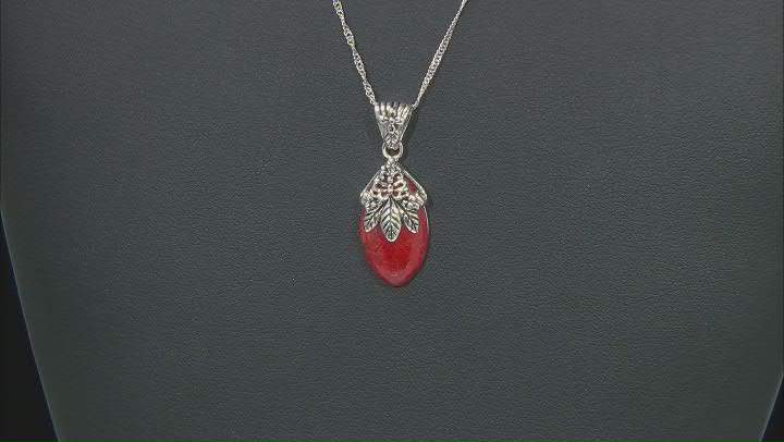 Red Sponge Coral Sterling Silver Pendant With Chain 21x12mm Video Thumbnail