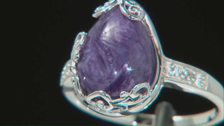 Purple Charoite Rhodium Over Sterling Silver Ring 0.11ctw Video Thumbnail