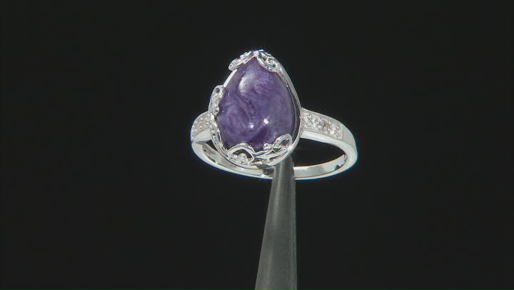 Purple Charoite Rhodium Over Sterling Silver Ring 0.11ctw Video Thumbnail