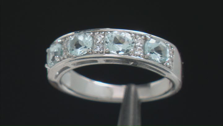 Blue Aquamarine Rhodium Over Sterling Silver Band Ring 1.25ctw Video Thumbnail