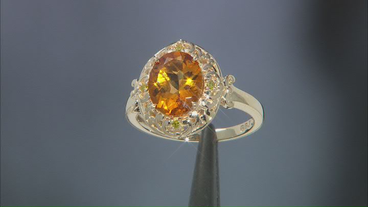 Orange Madeira Citrine With Yellow Diamond Accents 10k Yellow Gold Ring 1.93ctw
