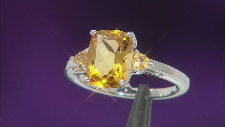 Yellow Citrine Rhodium Over Sterling Silver Ring 2.47ctw Video Thumbnail