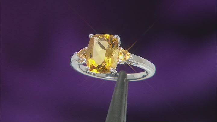 Yellow Citrine Rhodium Over Sterling Silver Ring 2.47ctw Video Thumbnail