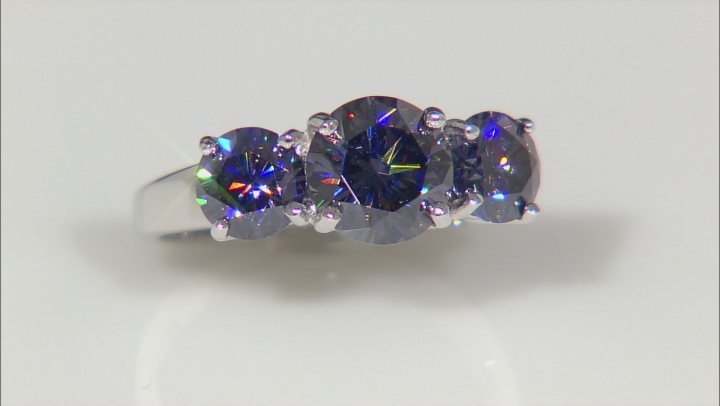 Purple Fabulite Strontium Titanate 10k White Gold 3-Stone Ring 4.70ctw Video Thumbnail