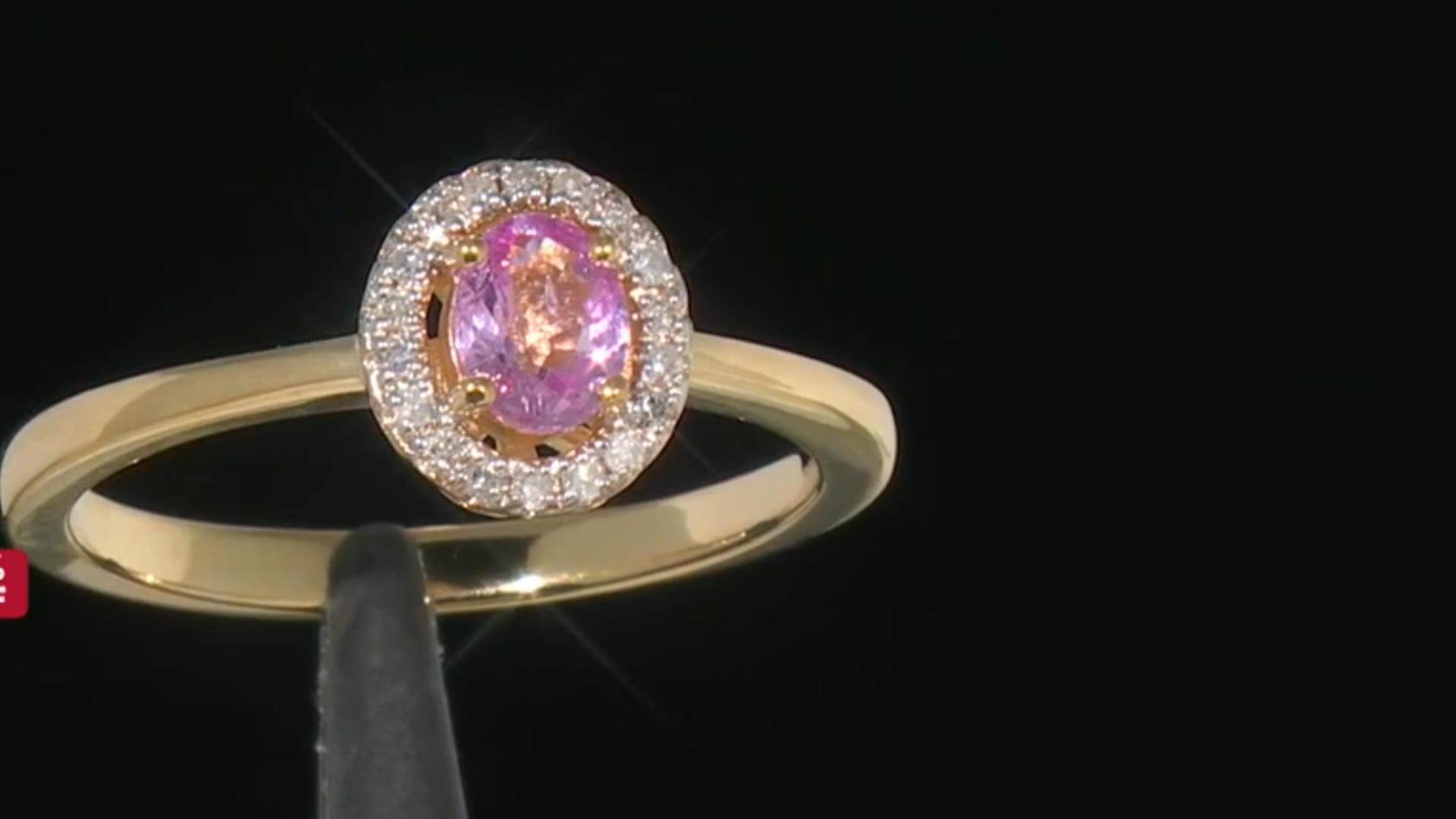 Pink Ceylon Sapphire And White Diamond 18K Yellow Gold Over Silver Ring. 0.43ctw Video Thumbnail