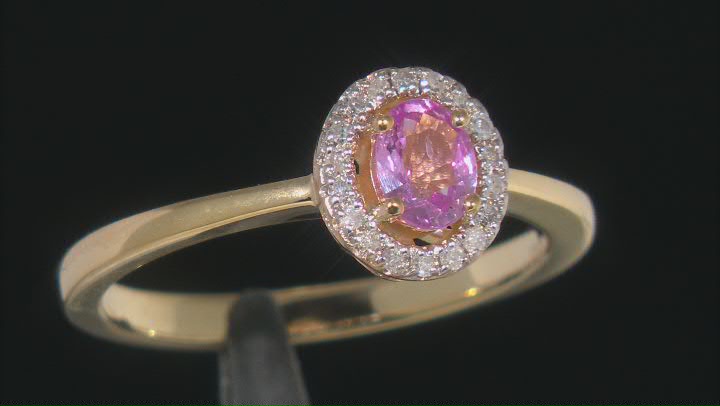 Pink Ceylon Sapphire And White Diamond 18K Yellow Gold Over Silver Ring. 0.43ctw Video Thumbnail