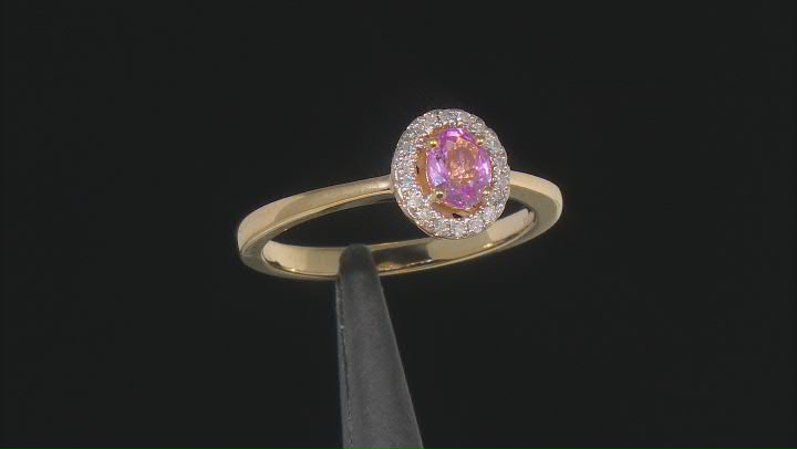 Pink Ceylon Sapphire And White Diamond 18K Yellow Gold Over Silver Ring. 0.43ctw Video Thumbnail