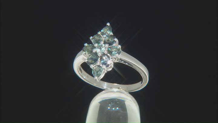 Ocean Sapphire(TM) Rhodium Over Silver Cluster Ring 1.74ctw Video Thumbnail
