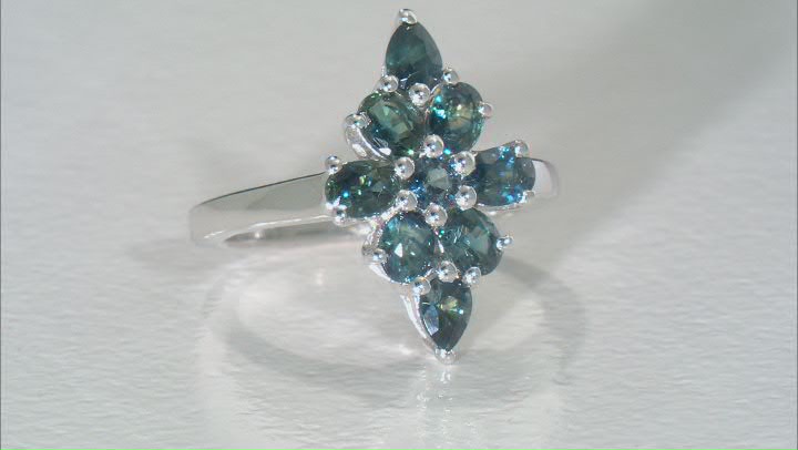 Ocean Sapphire(TM) Rhodium Over Silver Cluster Ring 1.74ctw Video Thumbnail