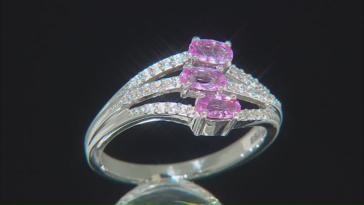 Pink Ceylon Sapphire & White Zircon Rhodium Over Silver Ring 0.95ctw Video Thumbnail