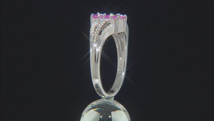 Pink Ceylon Sapphire & White Zircon Rhodium Over Silver Ring 0.95ctw Video Thumbnail