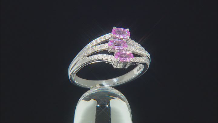 Pink Ceylon Sapphire & White Zircon Rhodium Over Silver Ring 0.95ctw Video Thumbnail