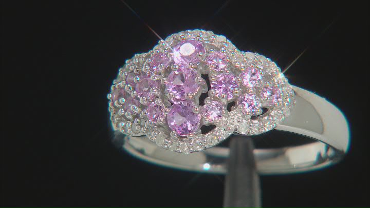 Pink Ceylon Sapphire & White Diamond Rhodium Over Silver Ring 0.87ctw Video Thumbnail