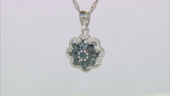 Ocean Sapphire™ Rhodium Over Silver Floral Pendant With 18" Chain 1.64ctw Video Thumbnail