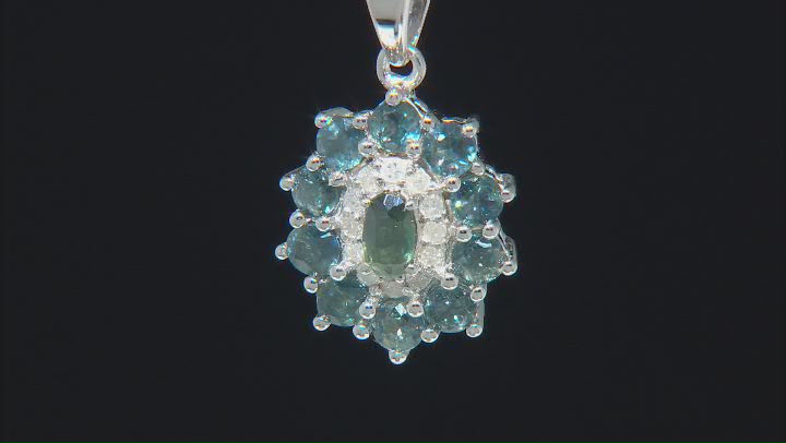 Ocean Sapphire™ & White Diamond Accent Rhodium Over Silver Pendant With 18" Chain 1.76ctw Video Thumbnail
