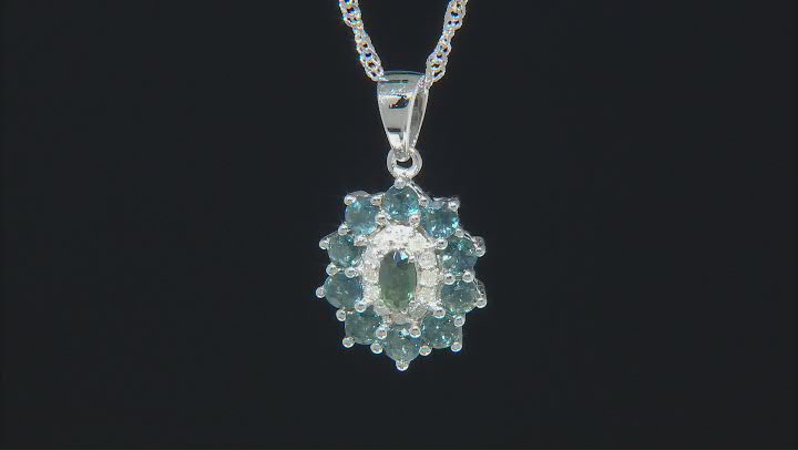Ocean Sapphire™ & White Diamond Accent Rhodium Over Silver Pendant With 18" Chain 1.76ctw Video Thumbnail