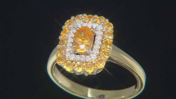 Namibian Mandarin Garnet With White Diamond 18k Gold Over Silver Ring 1.17ctw Video Thumbnail