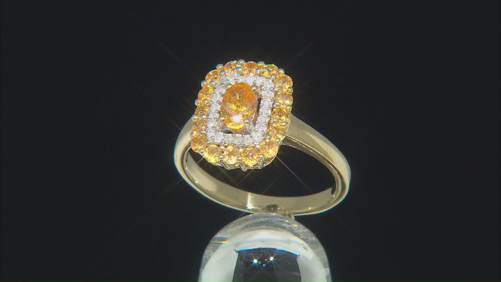 Namibian Mandarin Garnet With White Diamond 18k Gold Over Silver Ring 1.17ctw Video Thumbnail