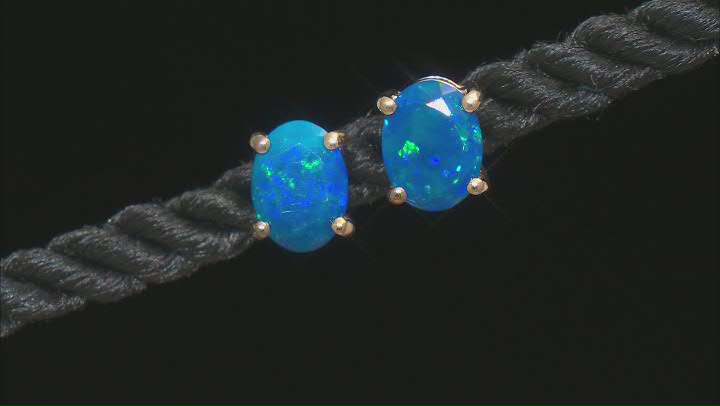 Blue Ethiopian Opal 10k Yellow Gold Earrings 1.36ctw.