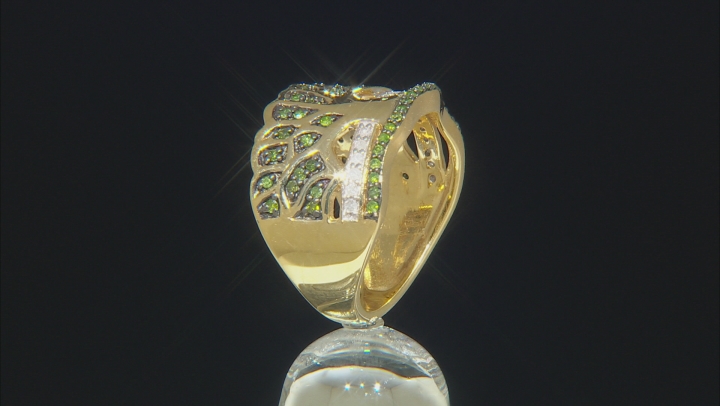 Green And White Diamond 14k Yellow Gold Over Sterling Silver Tree Band Ring .50ctw Video Thumbnail