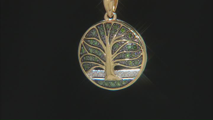 Green And White Diamond 14k Yellow Gold Over Sterling Silver Tree Pendant with 18" Chain 0.20ctw Video Thumbnail