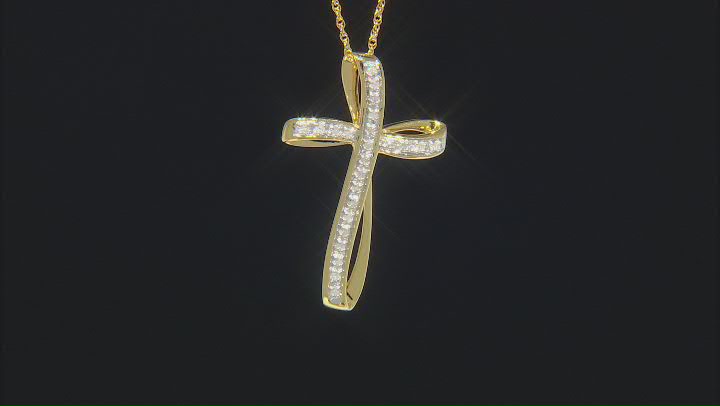 White Diamond 14K Yellow Gold Over Sterling Silver Cross Pendant With 18 Inch Rope Chain 0.18ctw Video Thumbnail