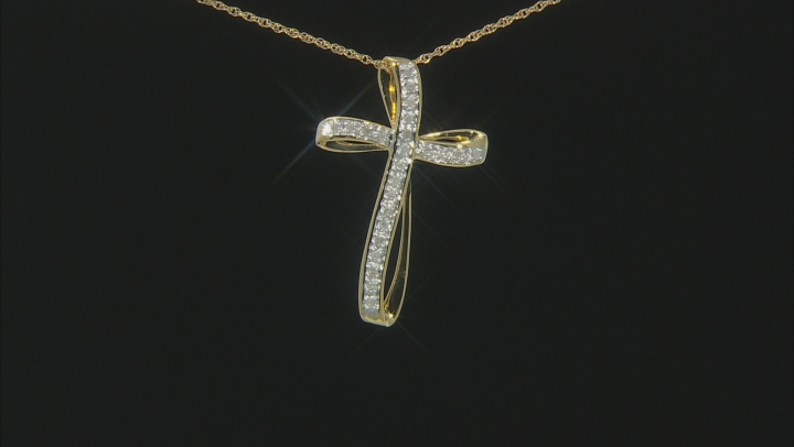White Diamond 14K Yellow Gold Over Sterling Silver Cross Pendant With 18 Inch Rope Chain 0.18ctw Video Thumbnail