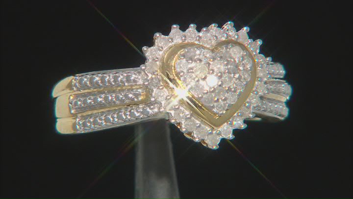 White Diamond 14K Yellow Gold Over Sterling Silver Heart Cluster Ring 0.33ctw Video Thumbnail