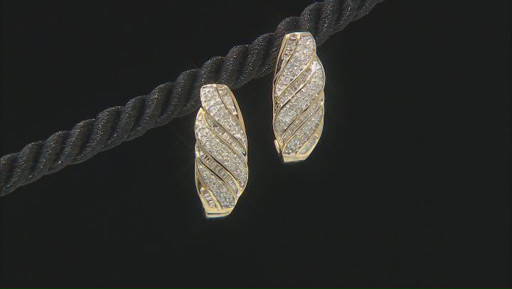 White Diamond 14K Yellow Gold Over Sterling Silver J-Hoop Earrings 0.60ctw