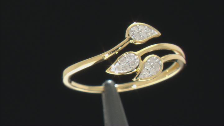 White Diamond 14K Yellow Gold Over Sterling Silver Leaf Bypass Ring 0.10ctw