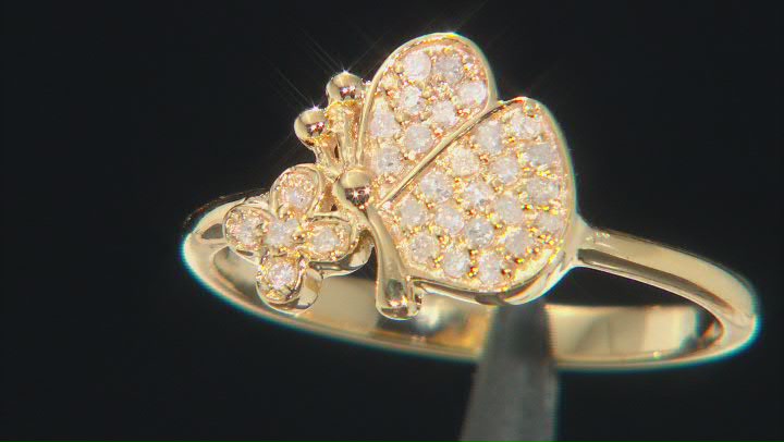 White Diamond 14k Yellow Gold Over Sterling Silver Cluster Butterfly Ring 0.20ctw Video Thumbnail