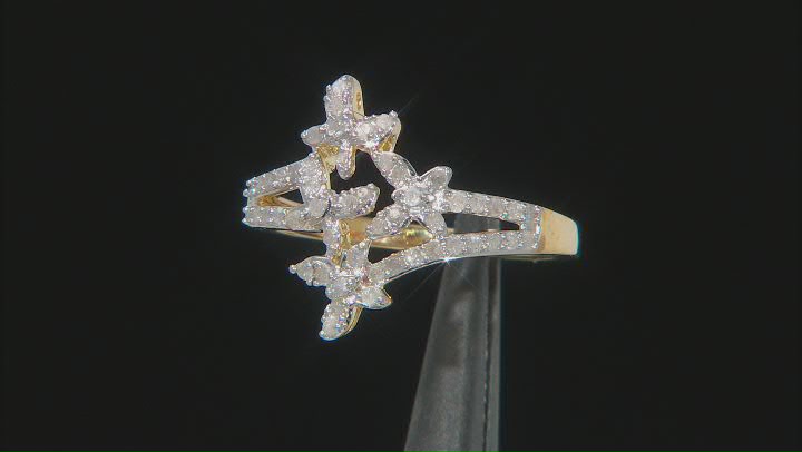 White Diamond 14k Yellow Gold Over Sterling Silver Butterfly Ring 0.36ctw Video Thumbnail