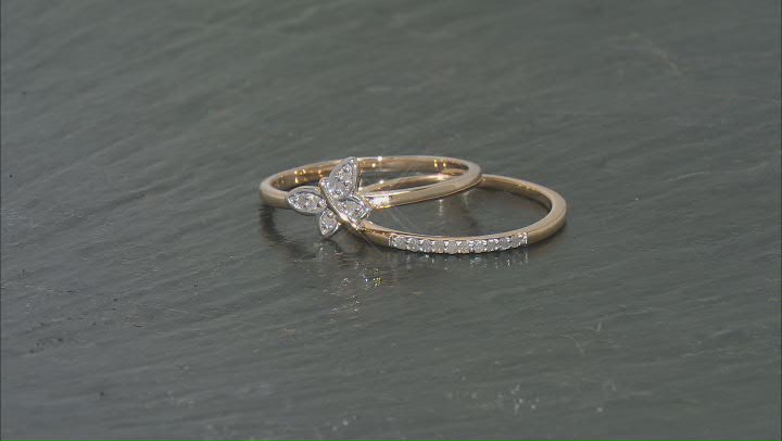 White Diamond Accent 14k Yellow Gold Over Sterling Silver Set of 2 Stackable Rings Video Thumbnail