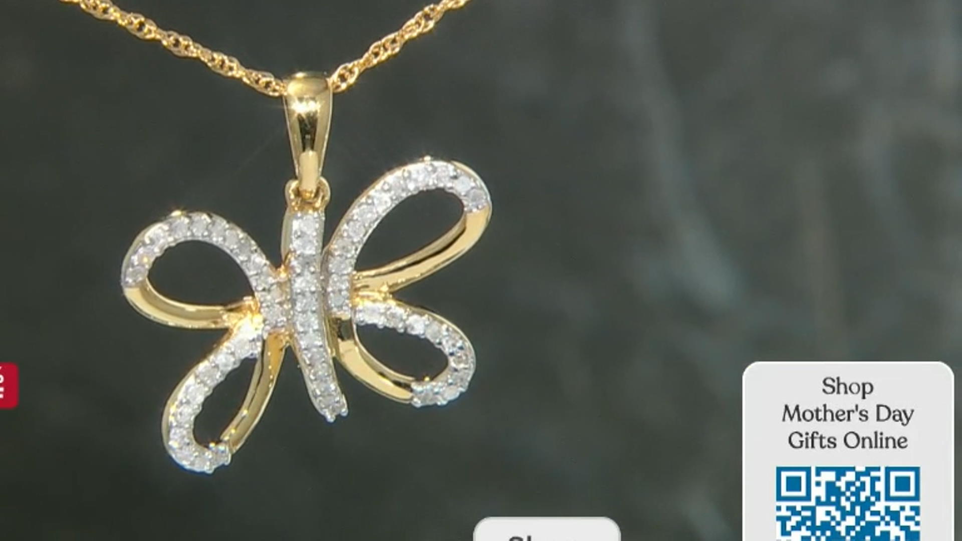 White Diamond 14k Yellow Gold Over Sterling Silver Butterfly Pendant with Chain 0.25ctw Video Thumbnail