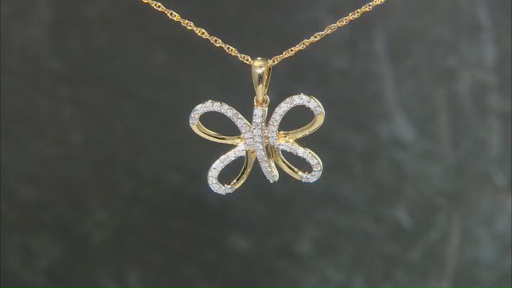 White Diamond 14k Yellow Gold Over Sterling Silver Butterfly Pendant with Chain 0.25ctw Video Thumbnail