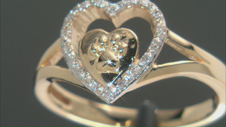Diamond Accent 14k Yellow Gold Over Sterling Silver Paw Print And Heart Open Design Ring Video Thumbnail