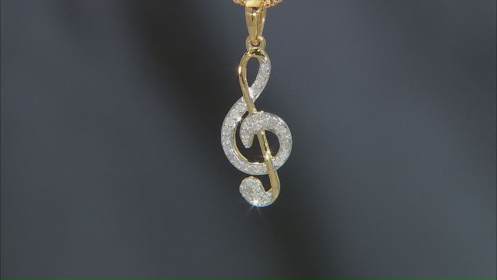 White Diamond 14k Yellow Gold Over Sterling Silver Treble Clef Pendant With 18" Chain 0.30ctw Video Thumbnail