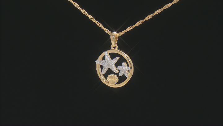 White Diamond 14k Yellow Gold Over Sterling Silver Starfish Pendant With 18" Singapore Chain 0.15ctw Video Thumbnail