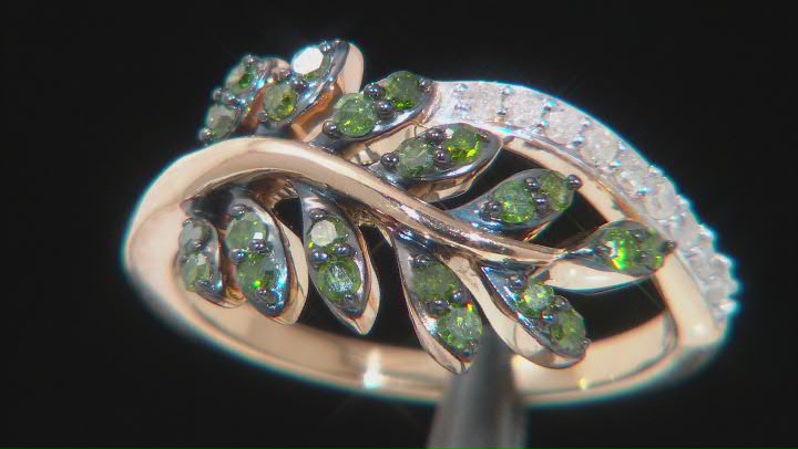 Green And White Diamond 14k Yellow Gold Over Sterling Silver Leaf Bypass Ring 0.35ctw Video Thumbnail