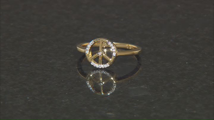 White Diamond Accent 14k Yellow Gold Over Sterling Silver Peace Sign Ring Video Thumbnail