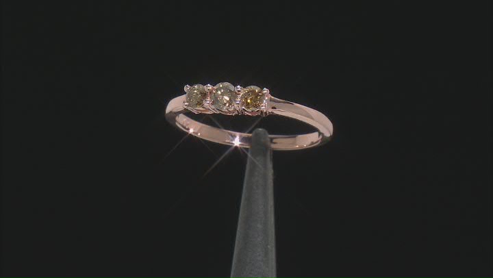 Champagne Diamond 14k Rose Gold Over Sterling Silver 3-Stone Band Ring 0.33ctw Video Thumbnail