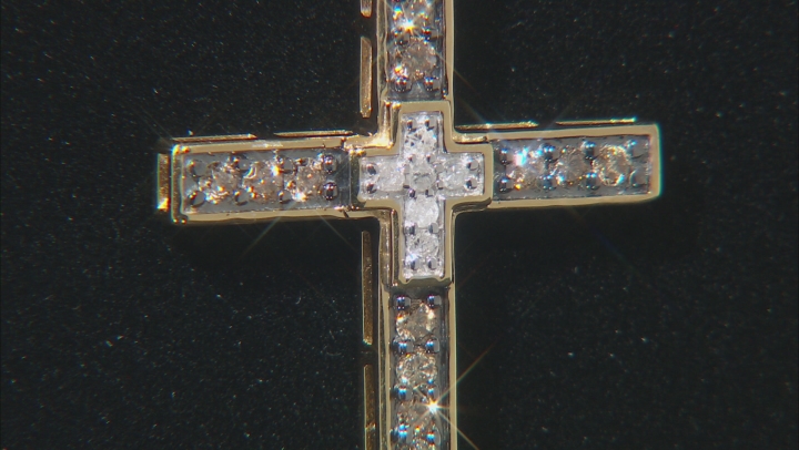 Champagne And White Diamond 14k Yellow Gold Over Sterling Silver Cross Pendant With Chain 0.40ctw Video Thumbnail
